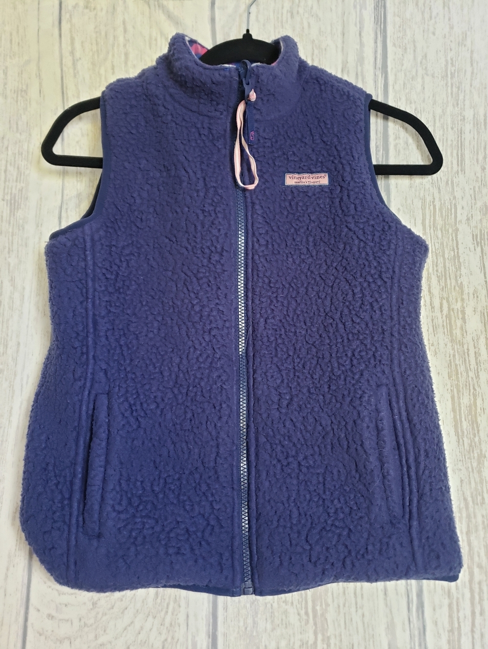 Vineyard Vines girls' vest Reversible Plaid Cotton & Fuzzy Sherpa Size 10-12